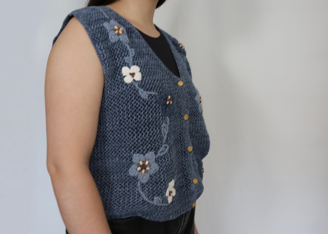 Vintage Crochet Sweater Vest - Blue