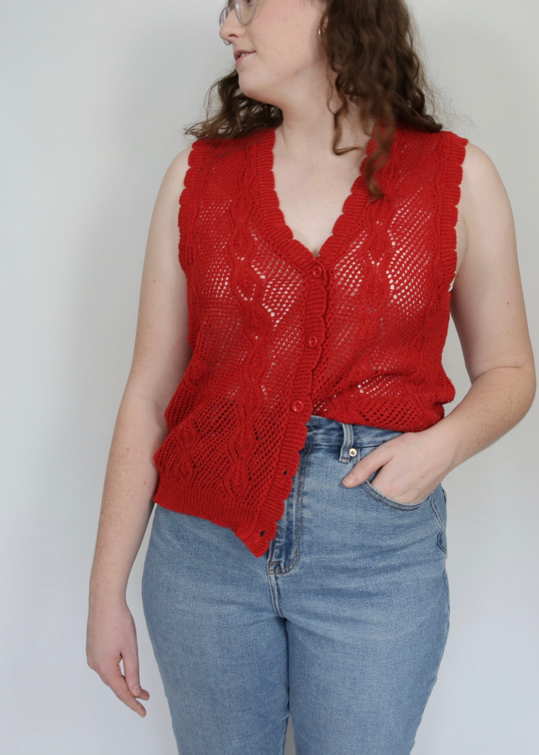 Vintage Crochet Sweater Vest - Red