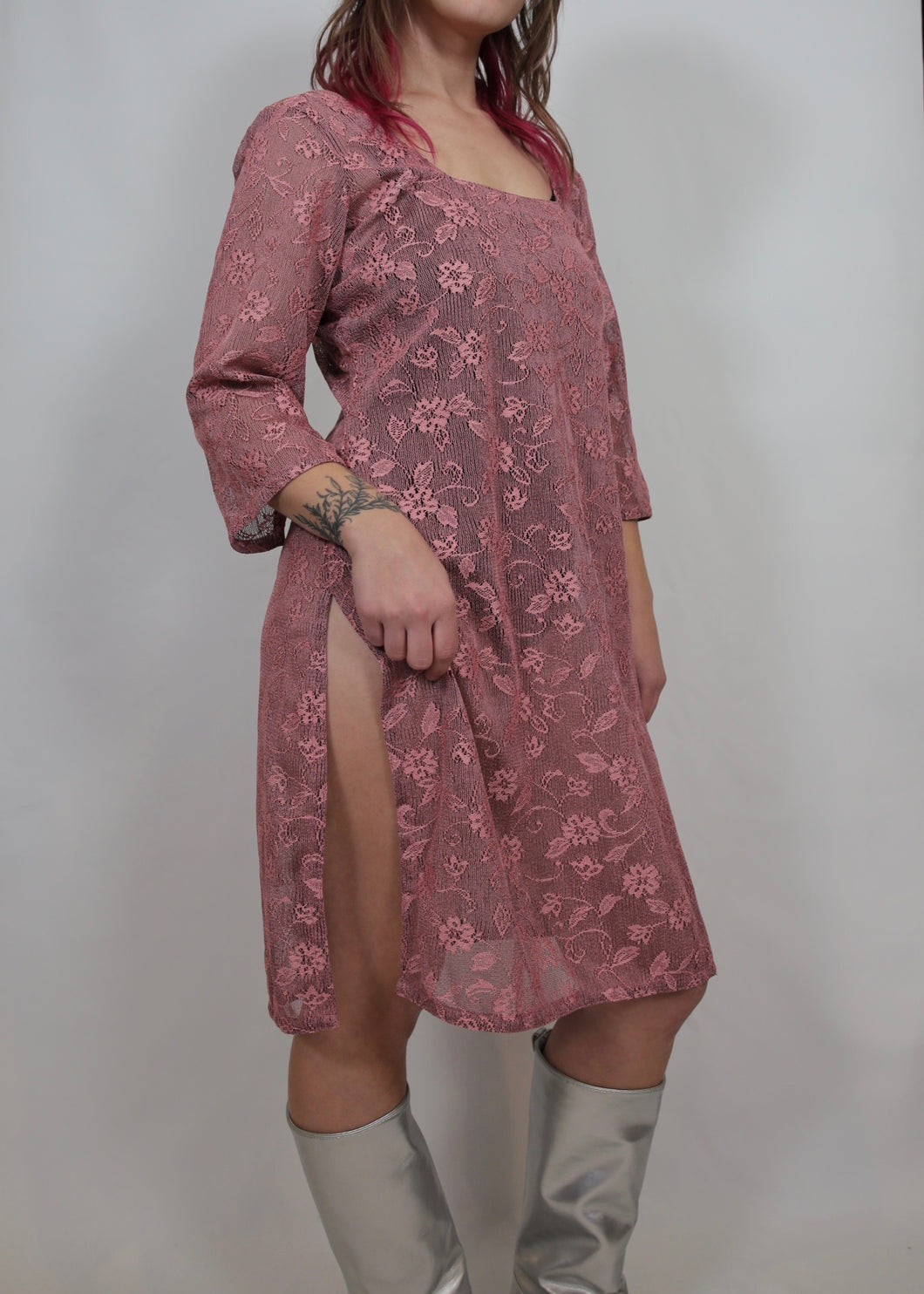 y2k Sheer Pink Lace Dress